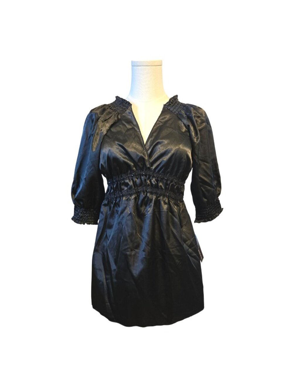 Eyeshadow Black Satin Whimsigoth Witchy Tunic Dress Smocked Size Medium NWT